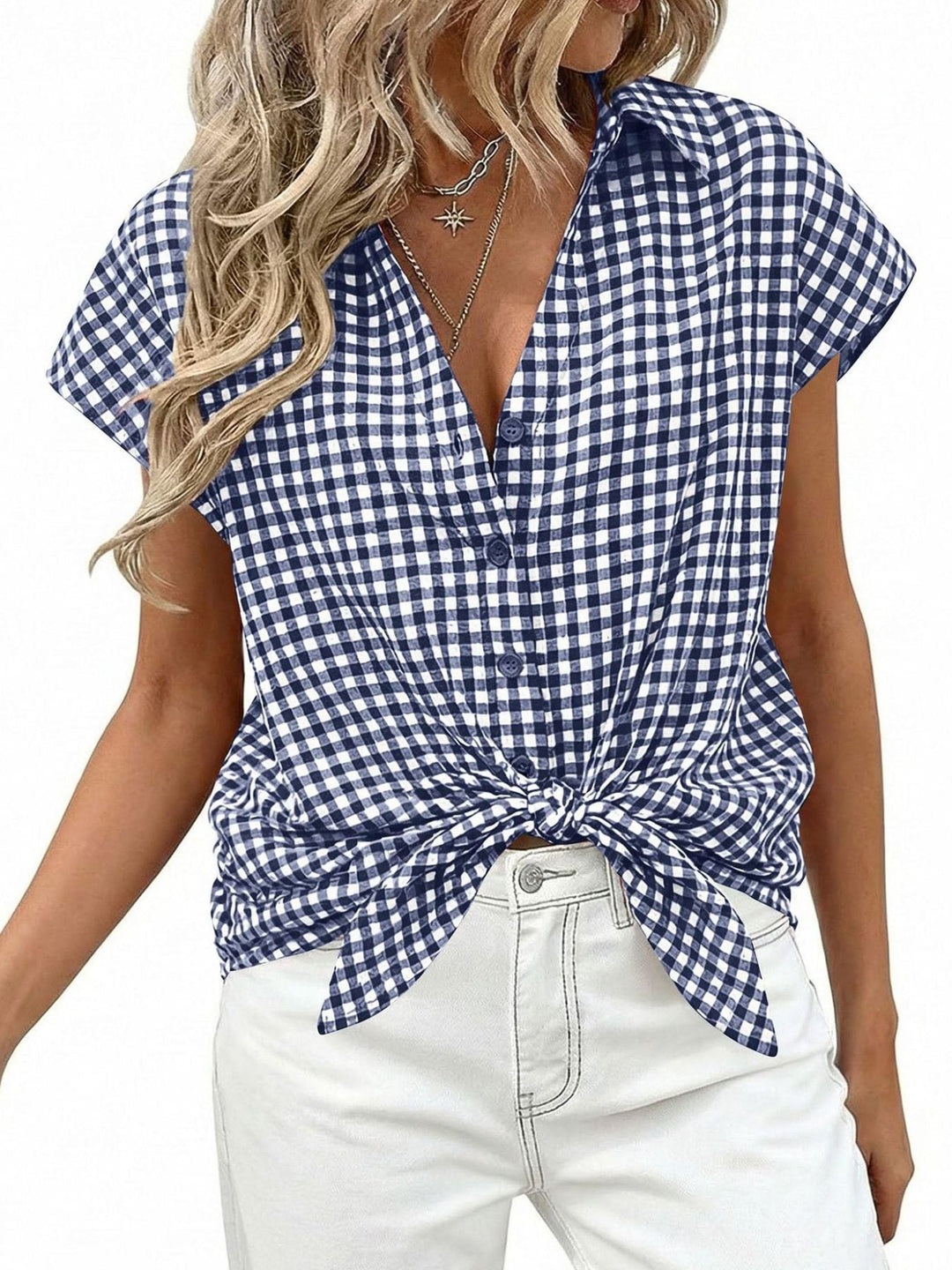 Gingham Print Button-Down Shirt