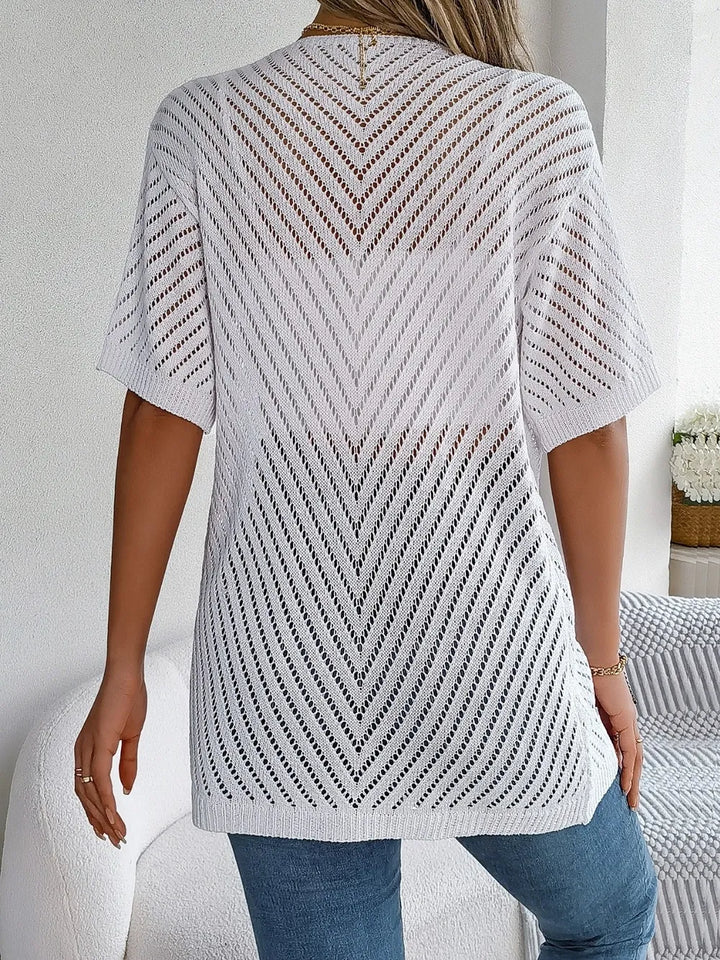 Openwork Open Front Half Sleeve Cardigan