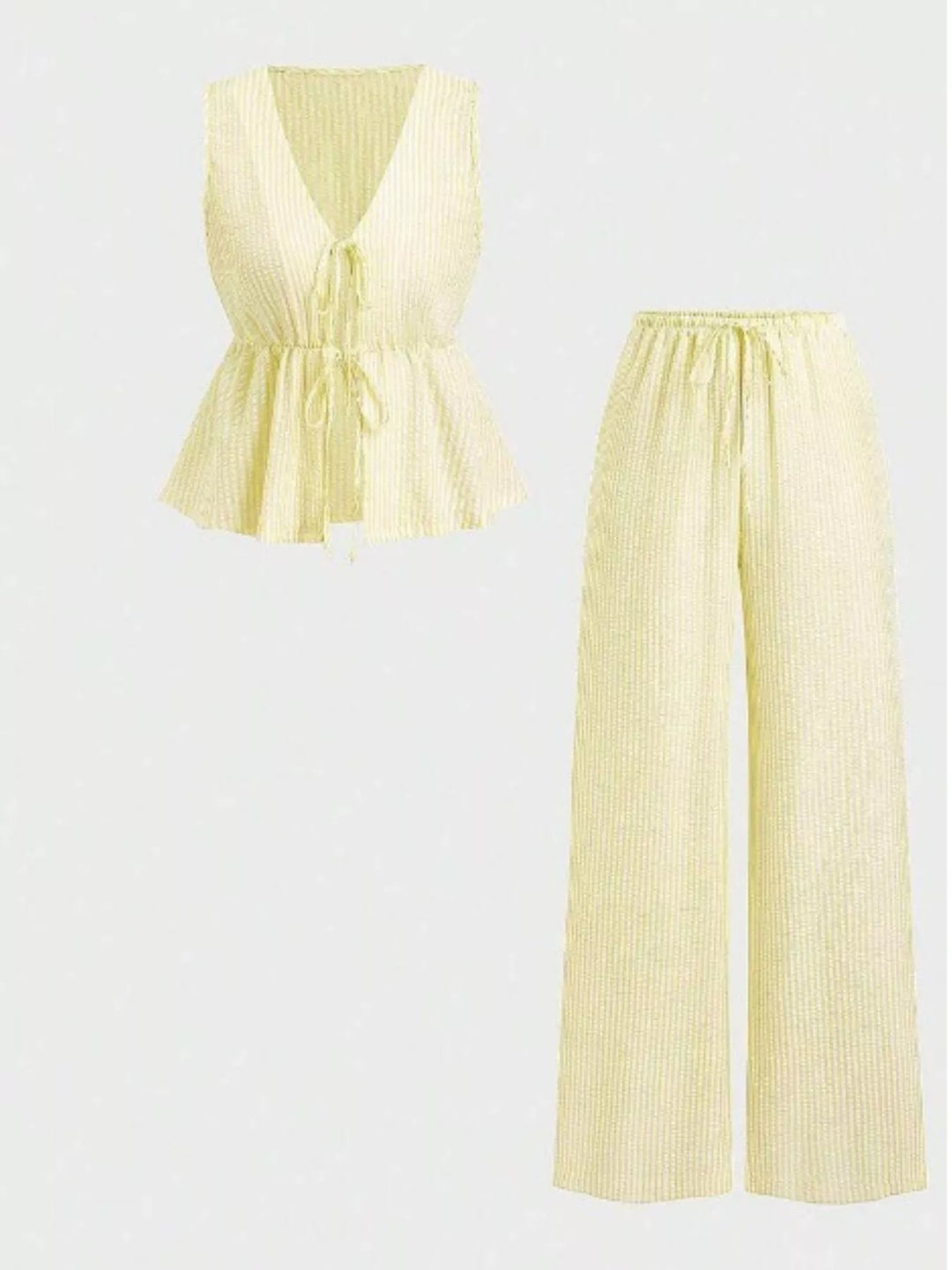 Striped Tie-Front Sleeveless Top and Pants Set