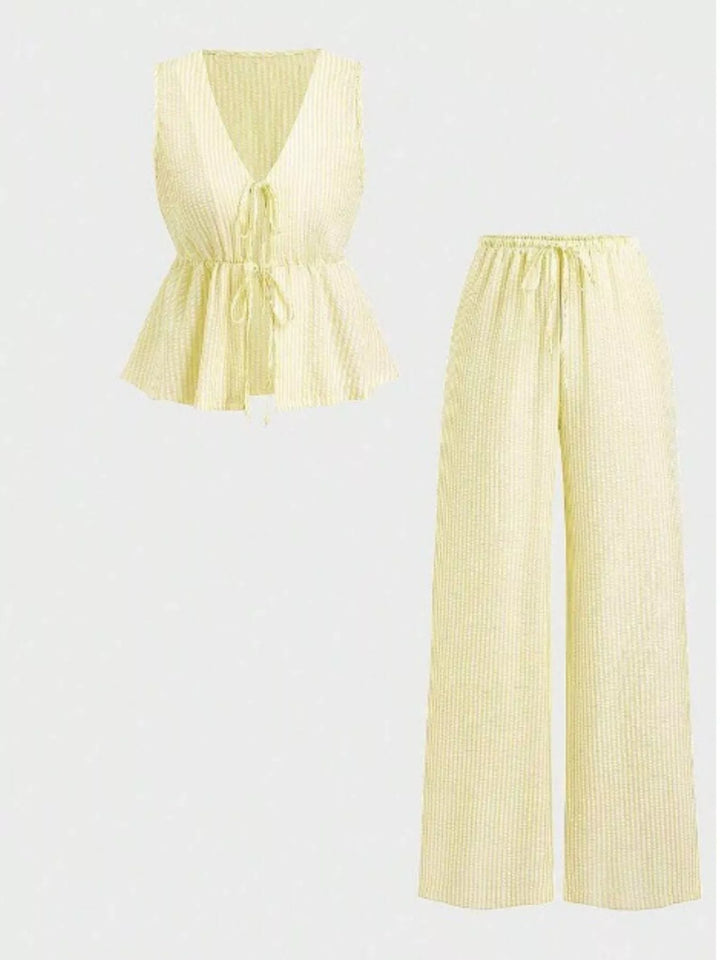 Striped Tie-Front Sleeveless Top and Pants Set