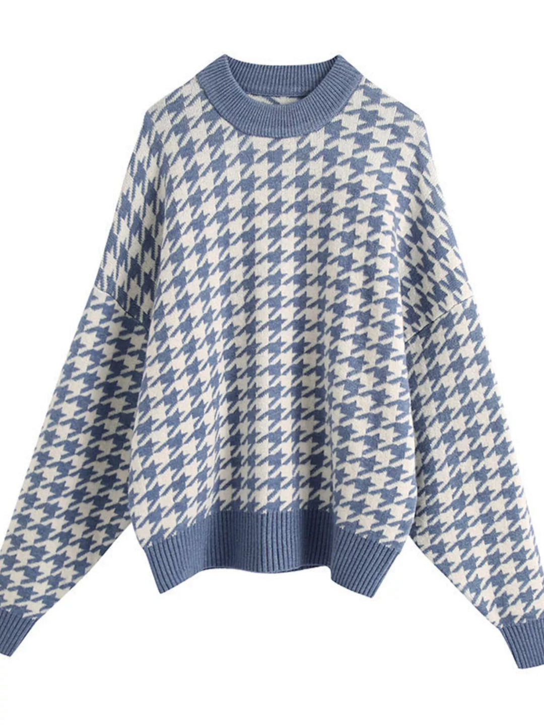 Full Size Houndstooth Pattern Oversized Sweater Plus Size