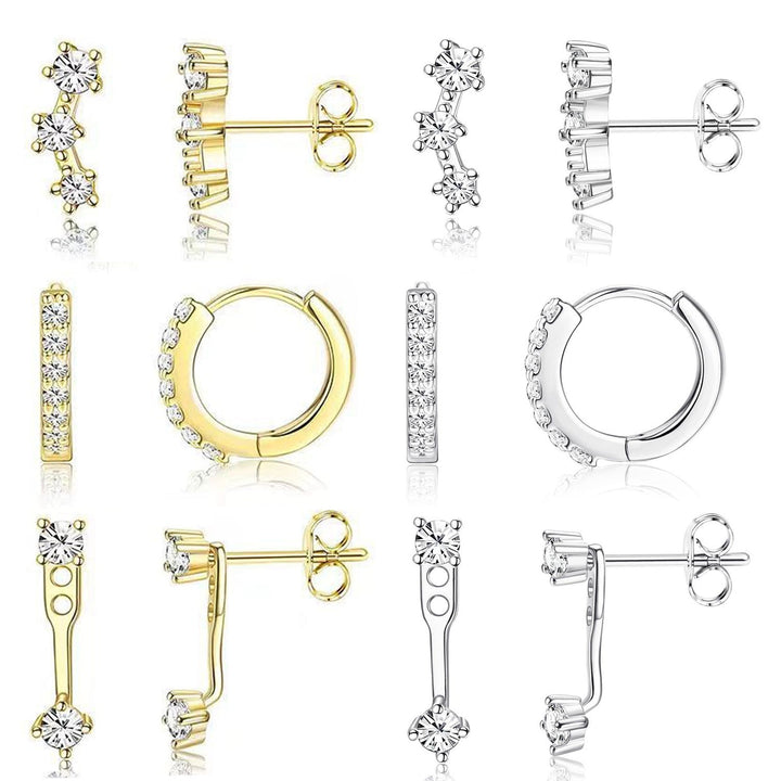 Womens Brass Earrings Set With Silver Needles And Real Gold Plating