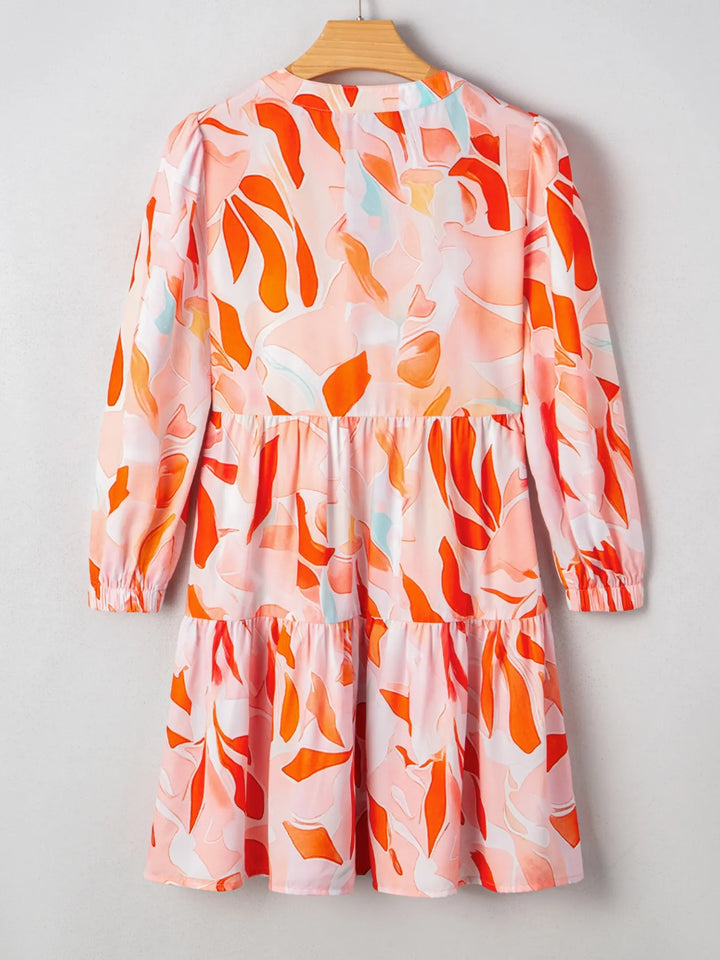 Printed Notched Long Sleeve Dress