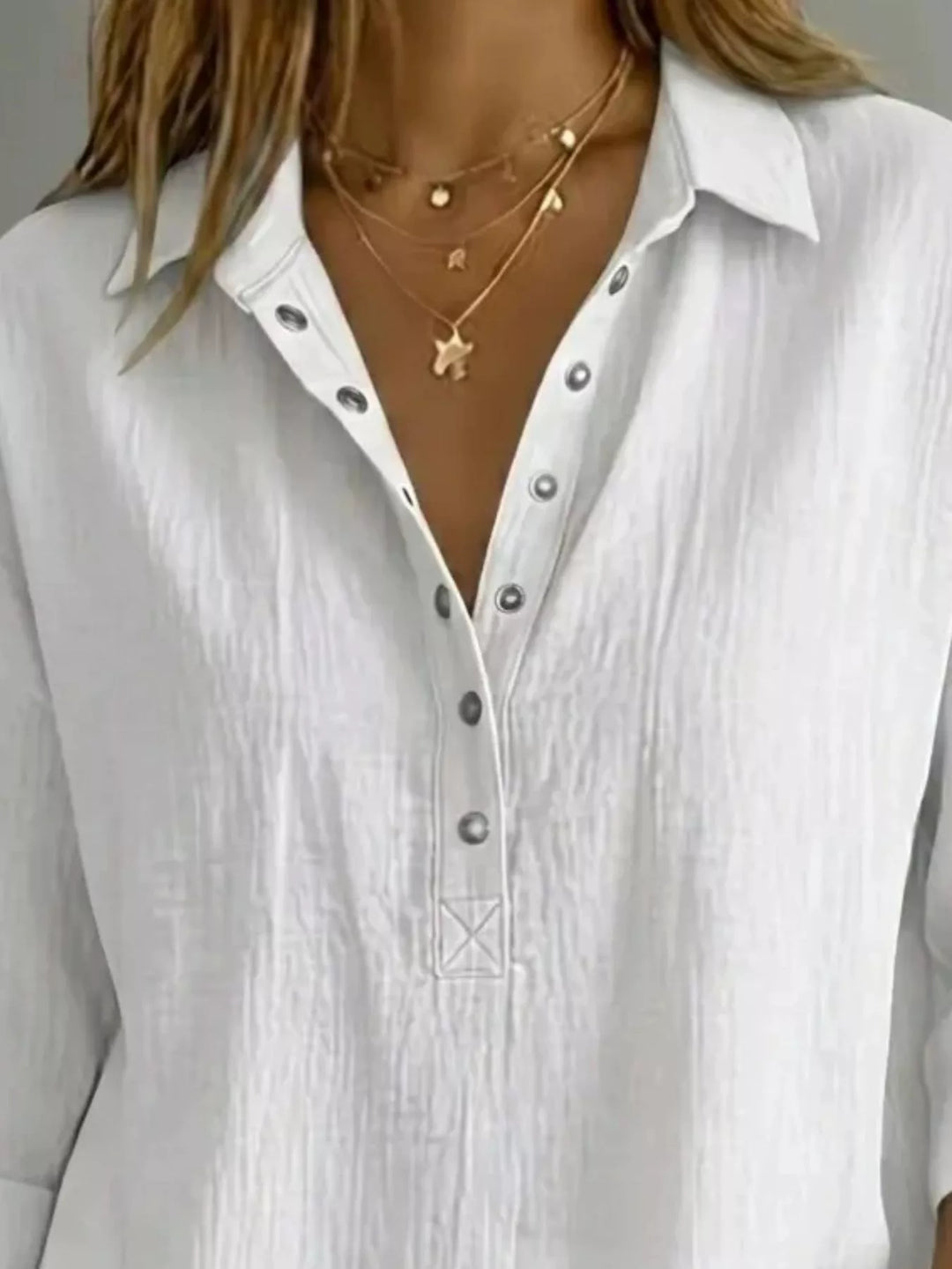 Full Size Snap Down 3/4 Sleeves Blouse Plus Size