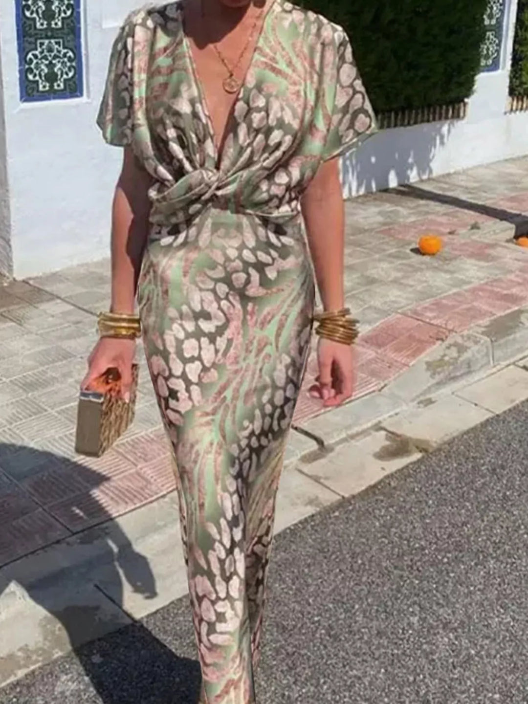 Full Size Twist-Front Animal Print Maxi Dress Plus Size