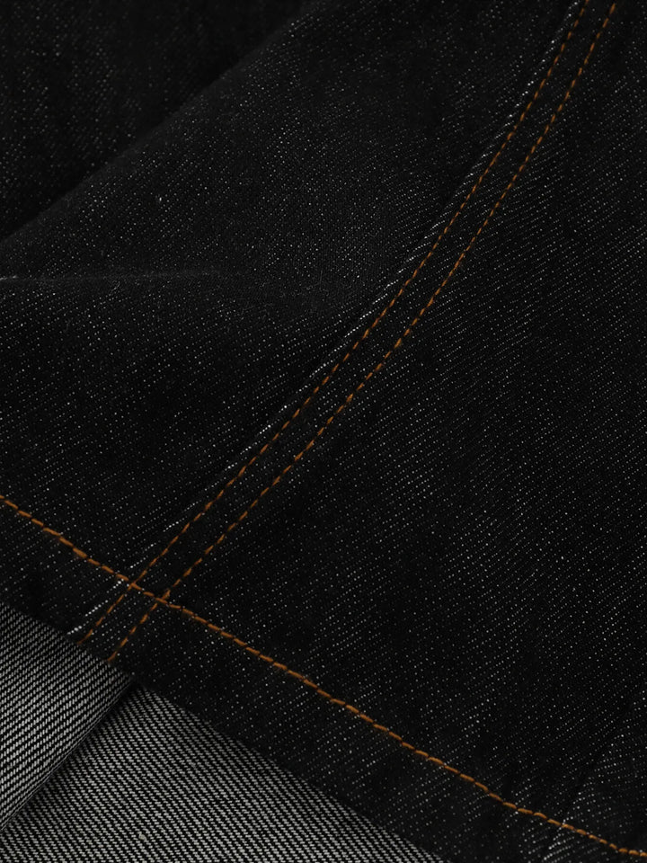 Men's Wide Leg Denim Shorts with Embroidered Pocket Detail
