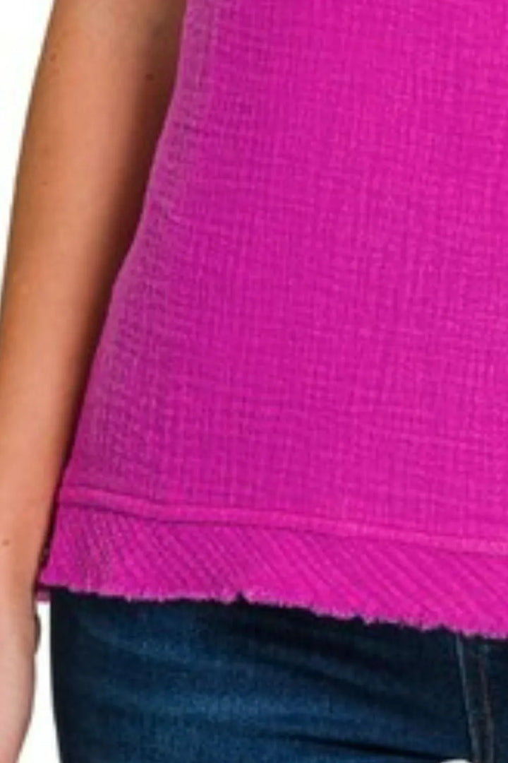 Zenana Double Gauze Raw Edge V-Neck Tank