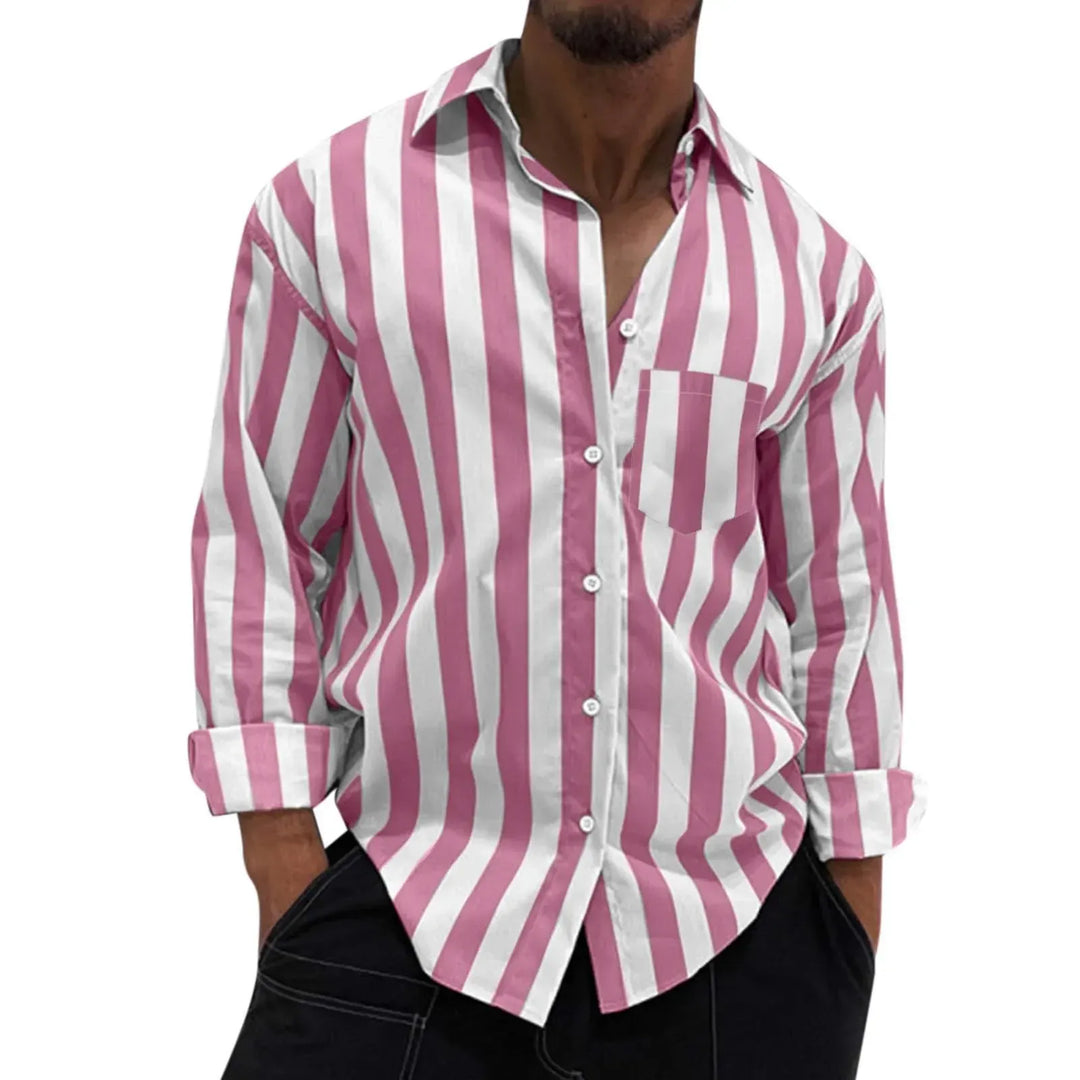 Men's Striped Button-Down Long Sleeve Shirt