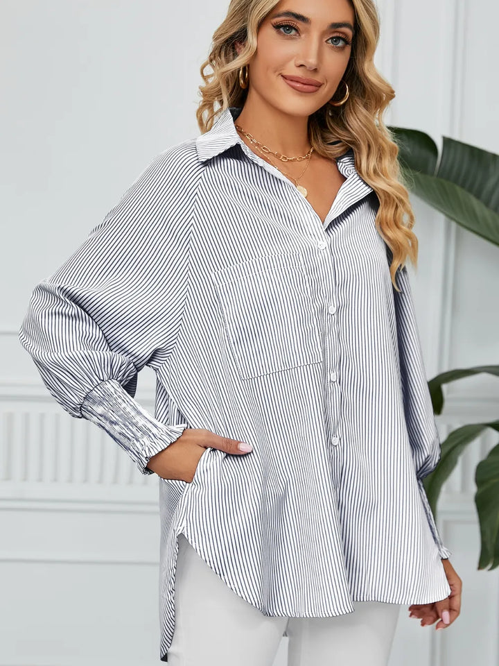 Striped Collared Neck Long Sleeve Shirt