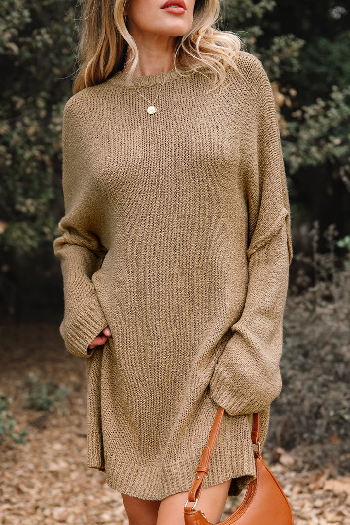 Pale Khaki Oversize Drop Shoulder Slouchy Sweater Dress