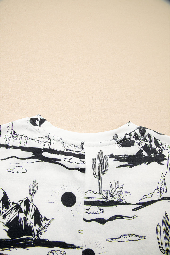 White Desert Sand Print Short Sleeve Knit Top