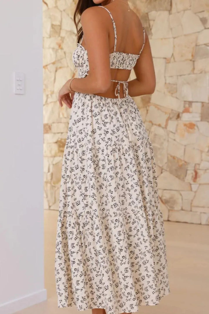 Cutout Printed Sleeveless Midi Cami Dress