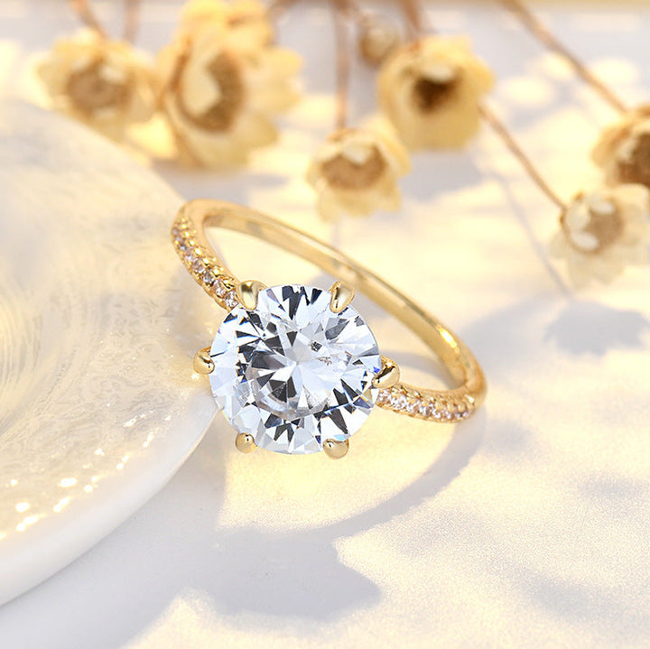 Fashionable Geometric Six-Prong Diamond Ring