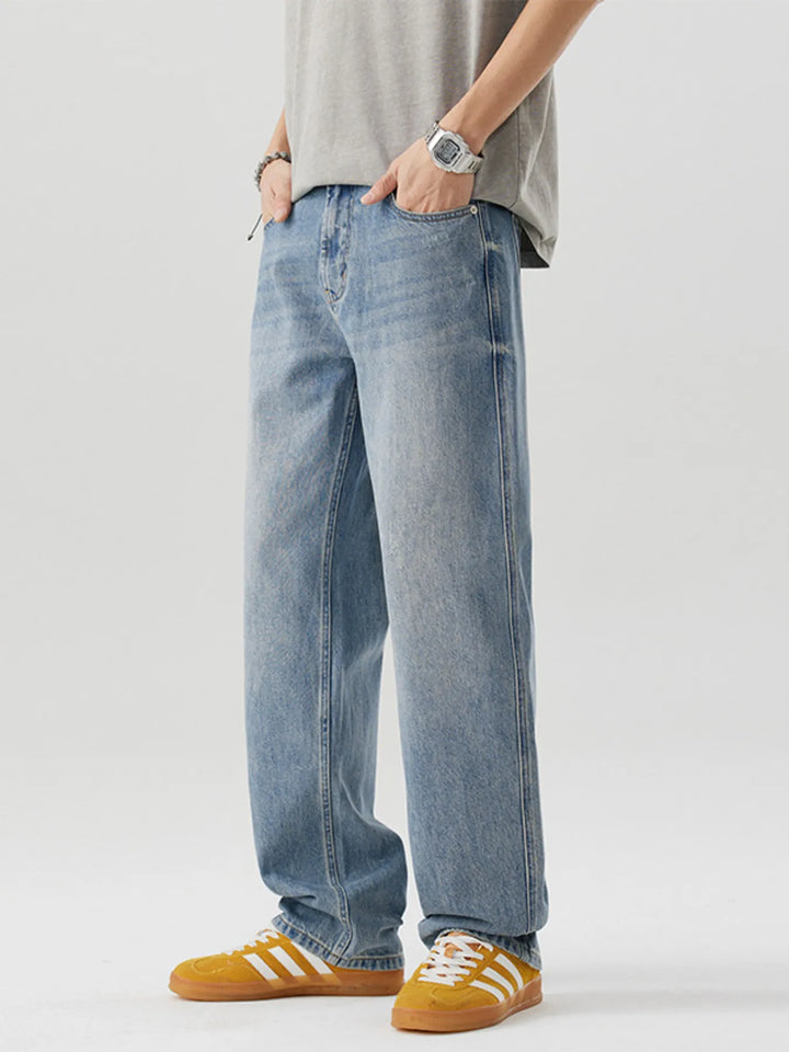 Men's Casual Loose Fit Wash Jeans