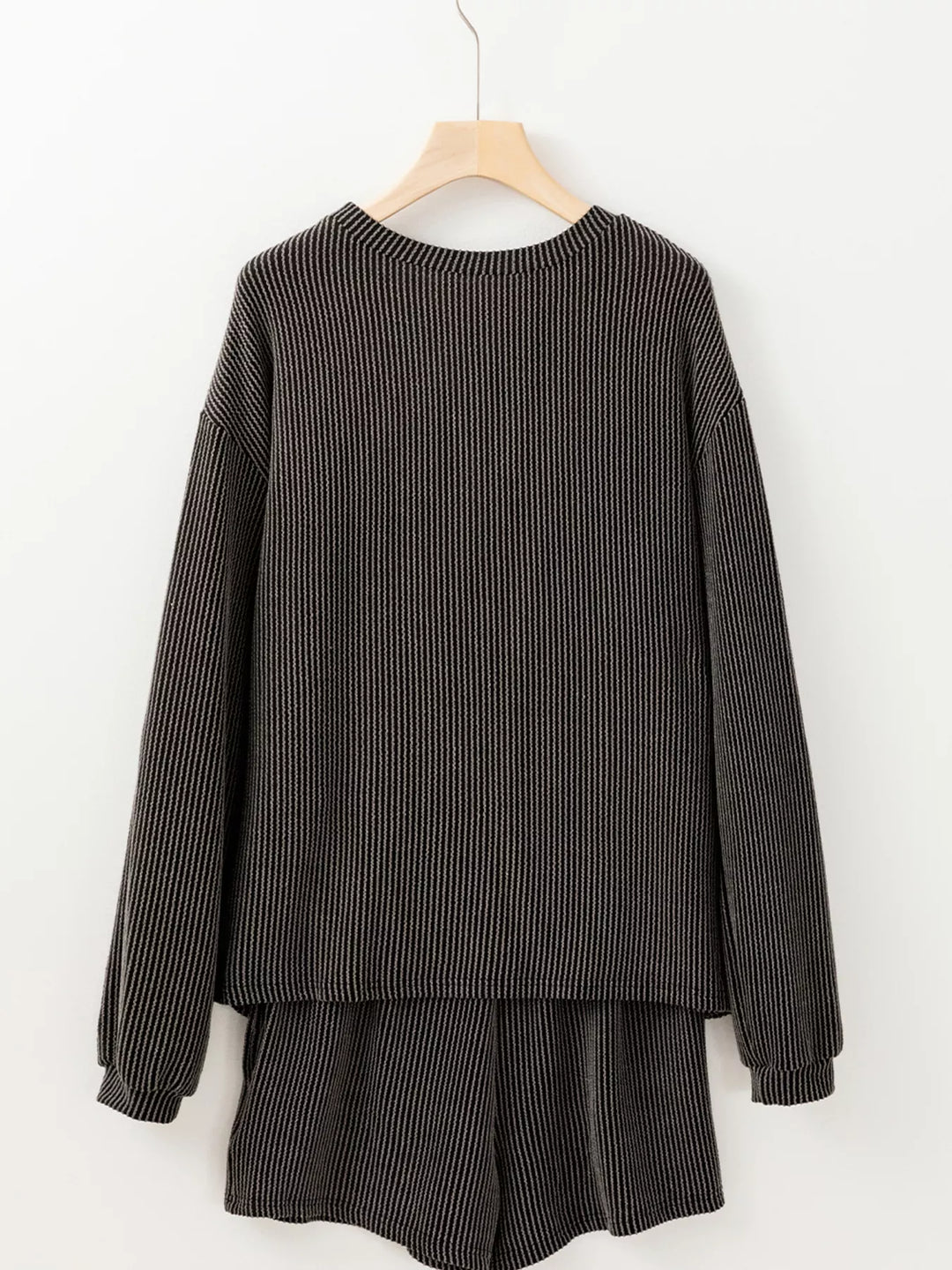 Thankful Letter Patched Sequin Bow Sleeve Twisted Ribbed Top and Short Set