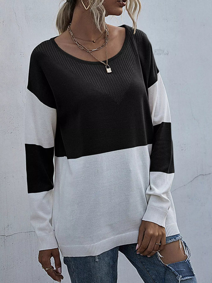 Color Block Round Neck Sweater