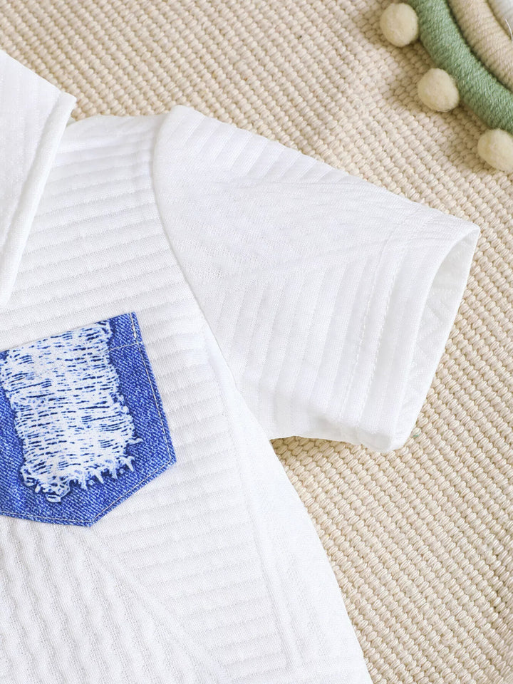 Children's Textured Polo Shirt & Ripped Shorts Set