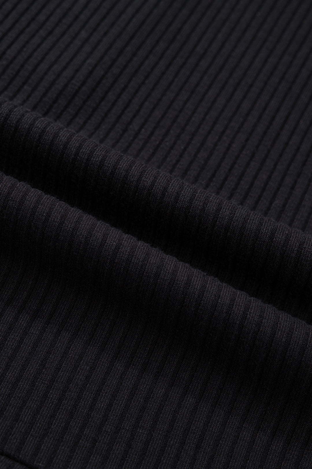 Black Ribbed Knit Contrast Denim Patchwork Hooded Long Sleeve Top