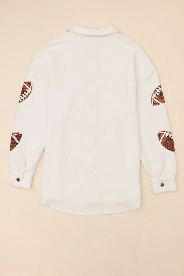 Sequin Football Patch Collared Neck Snap Button Jacket