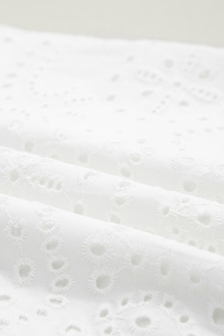 White Solid Color Eyelet Embroidered T Shirt Mini Dress