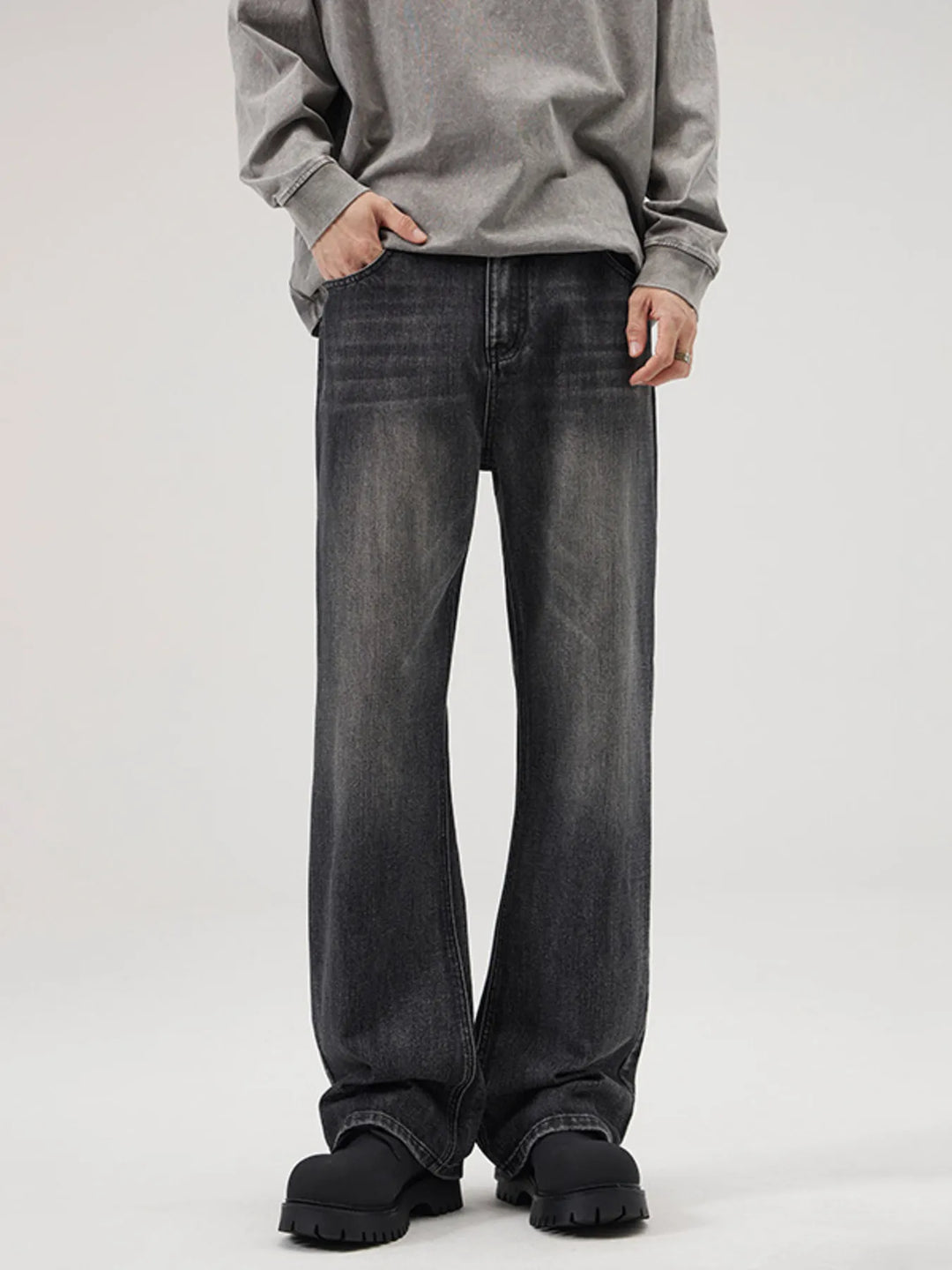Men's Full Size Vintage Wash Wide Leg Jeans Plus Size