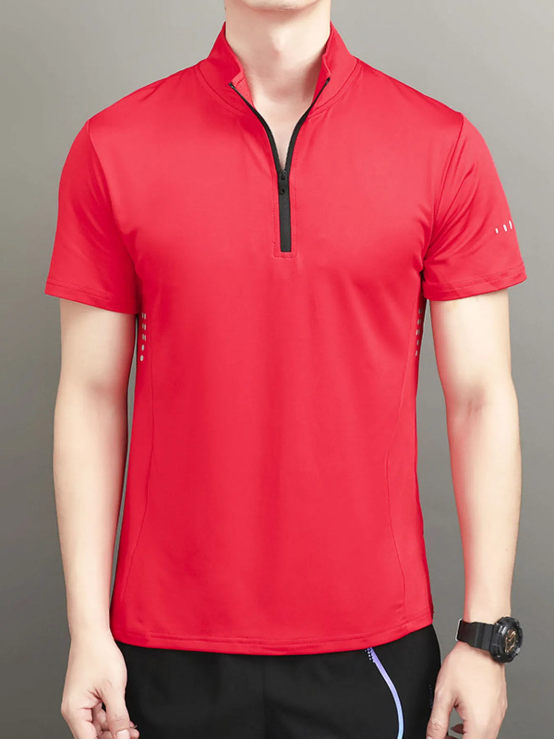 Men's Plus Size Quarter-Zip Short Sleeve Top