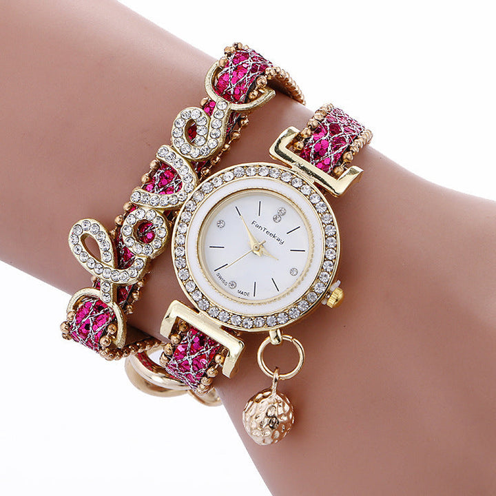 Crystal Leather LOVE Bracelet Womens Watch