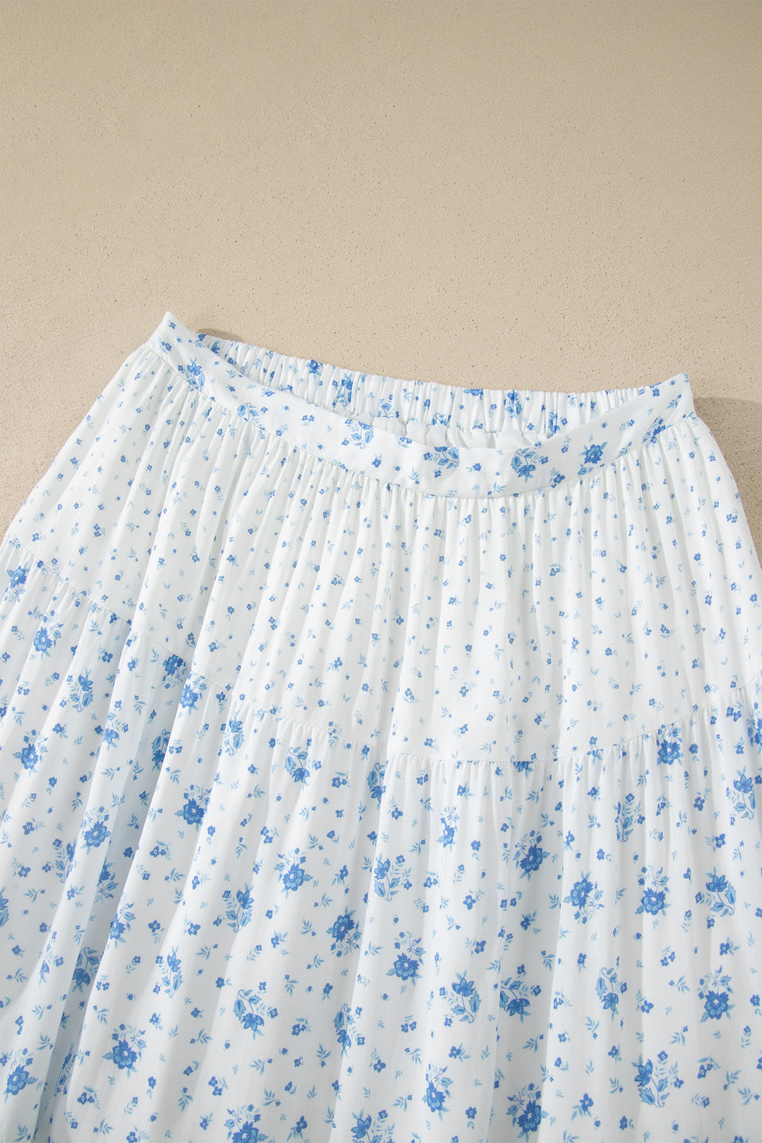 Sky Blue High Waist Tiny Floral Print Boho Maxi Skirt