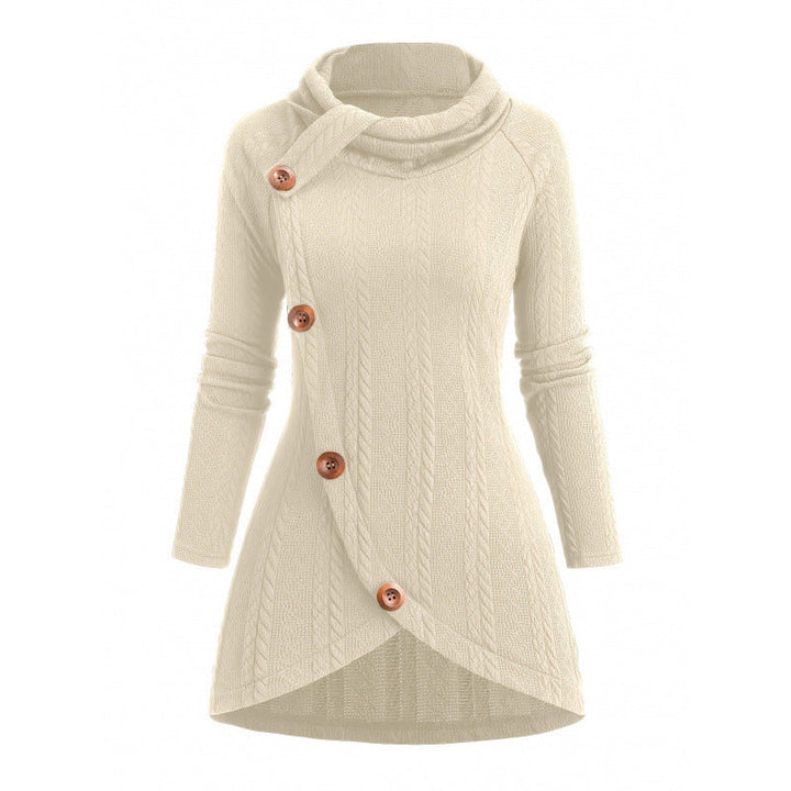 Womens Asymmetrical Turtleneck Long-Sleeve Knitted Cardigan
