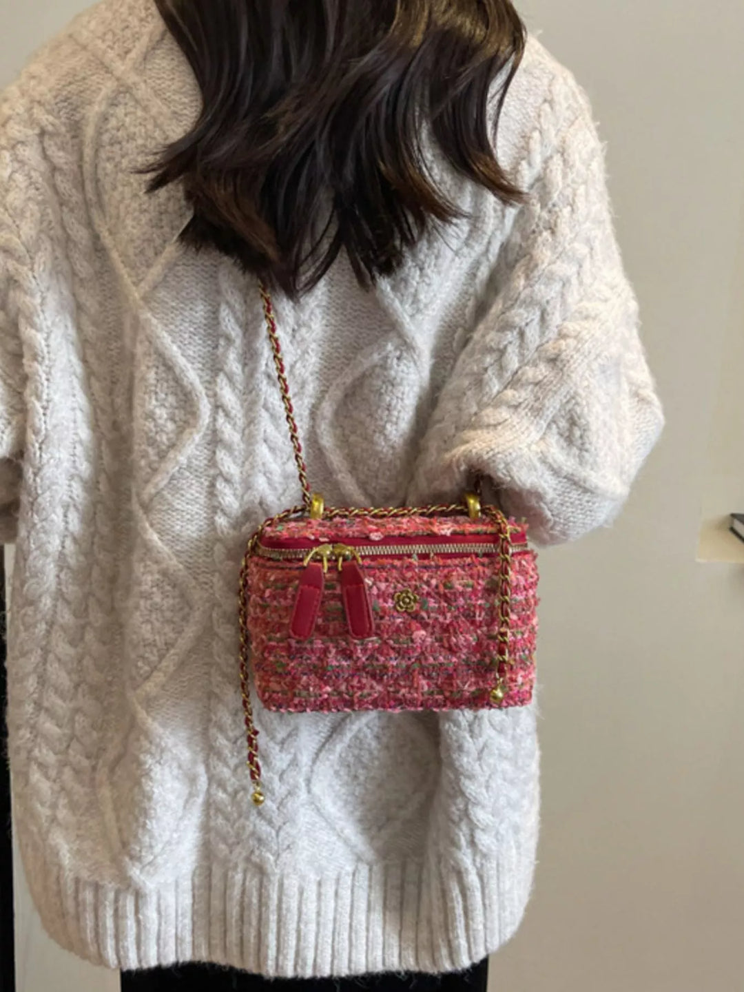 Tweed Crossbody Bag with Chain Strap