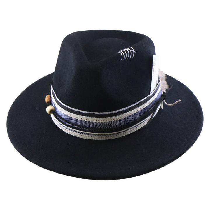 Wool Felt With Feathers Fallwinter Flat-brim Jazz Hat