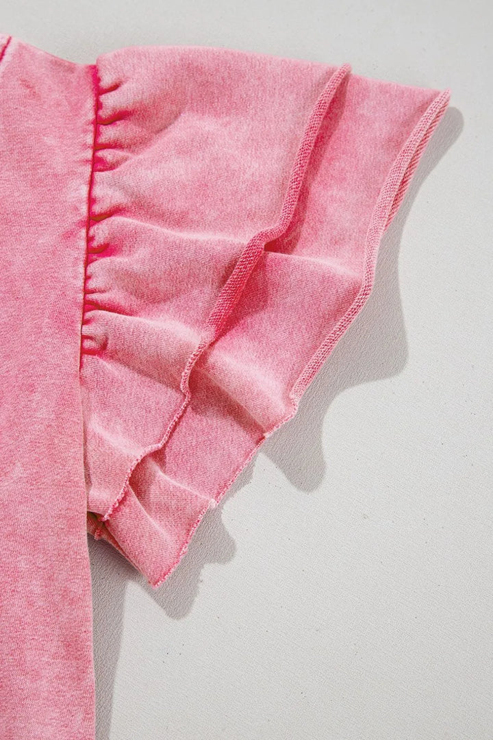 Mineral Wash Raw Edge Ruffle Mini Dress