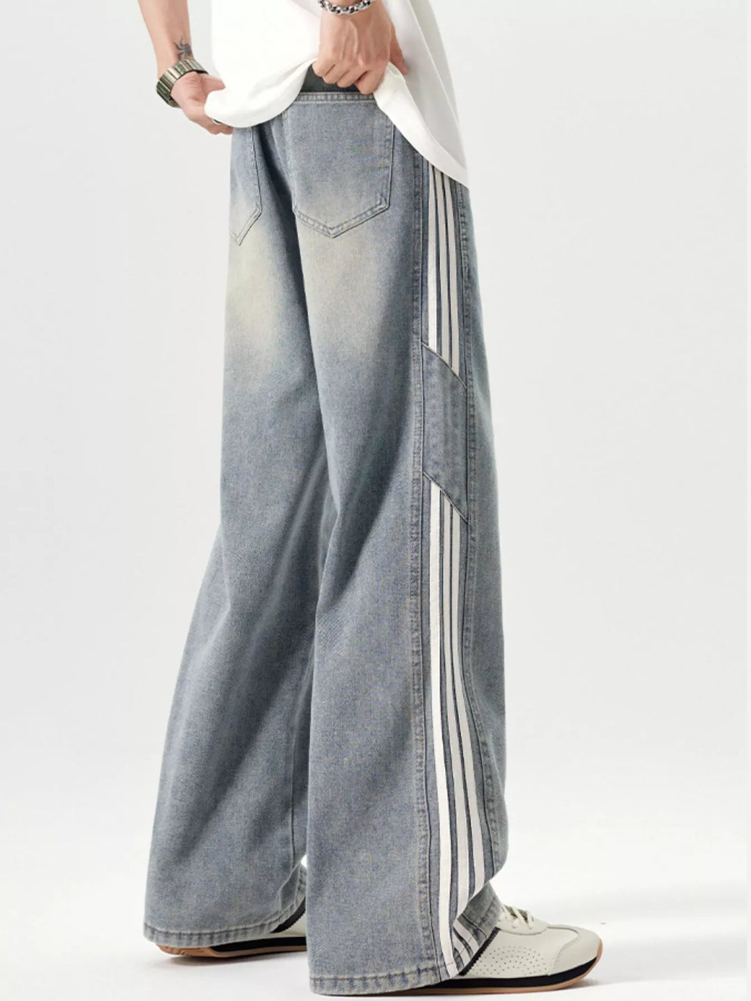 Men's Plus Size Wide Leg Jeans with Side Stripes