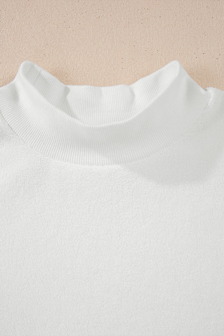 White Oversize Drop Shoulder Reversible Mock Neck Sweatshirt