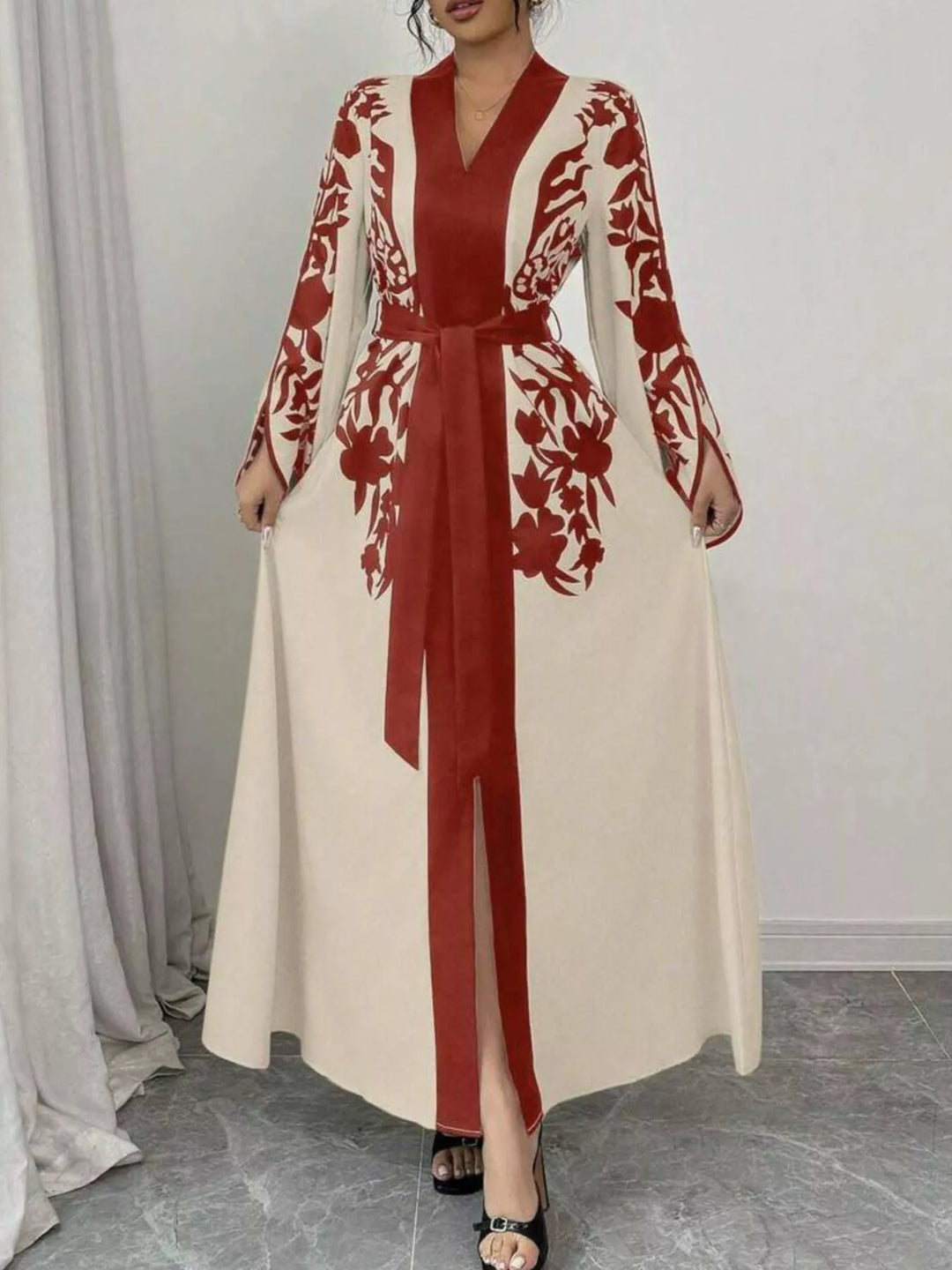 Printed Tie Waist Maxi Dress
