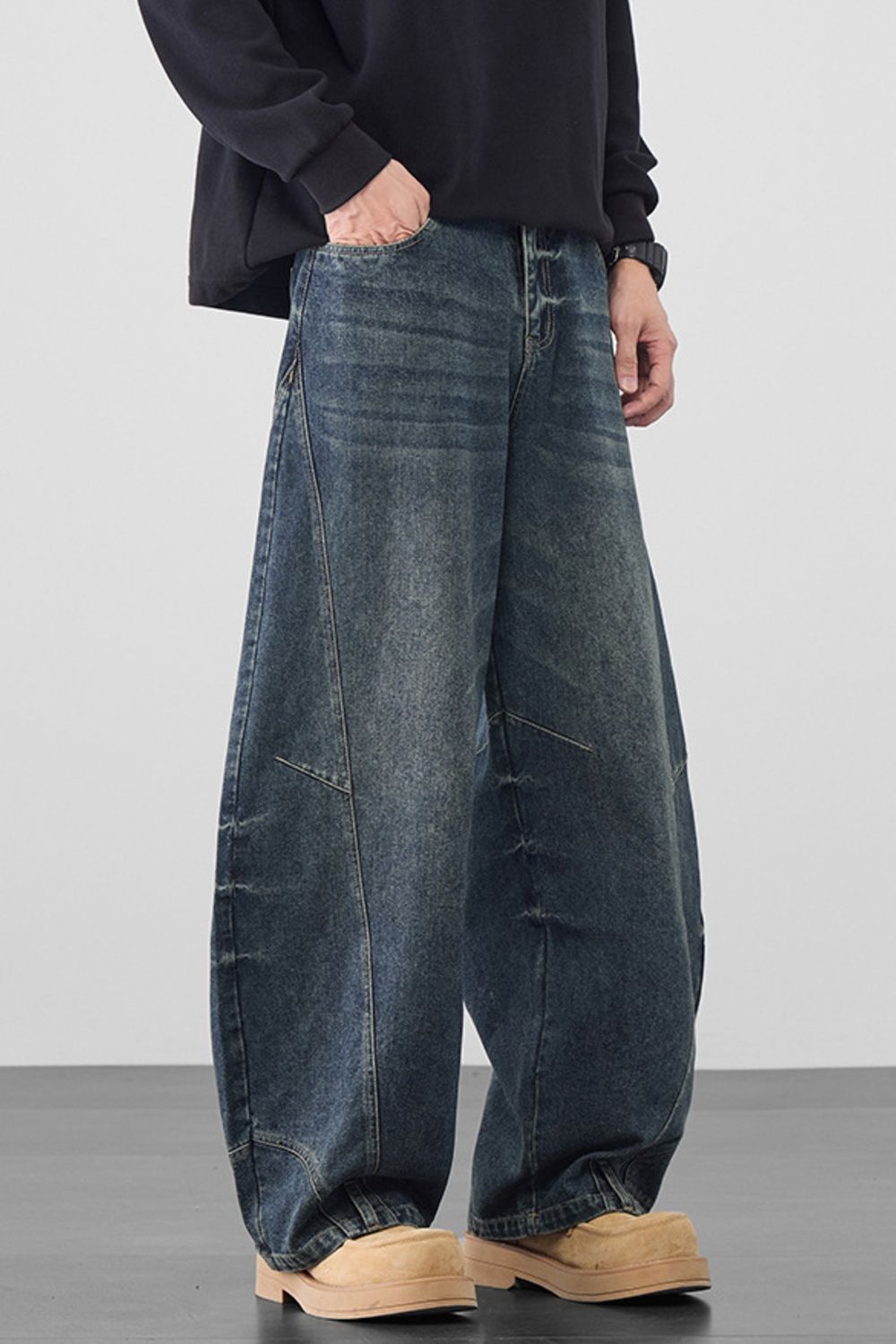 Men's Plus Size Vintage Washed Wide Leg Jeans
