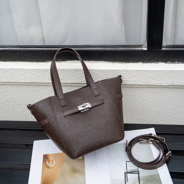 Custom Cross-Border Top-Grain Vegetable-Tanned Leather Basket Bag, Large-Capacity Commuter Elegant Women's Genuine Leather Handbag