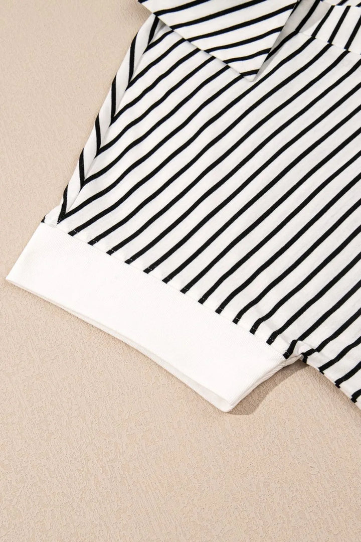 Stripe V Neck Tee and Casual Shorts Set