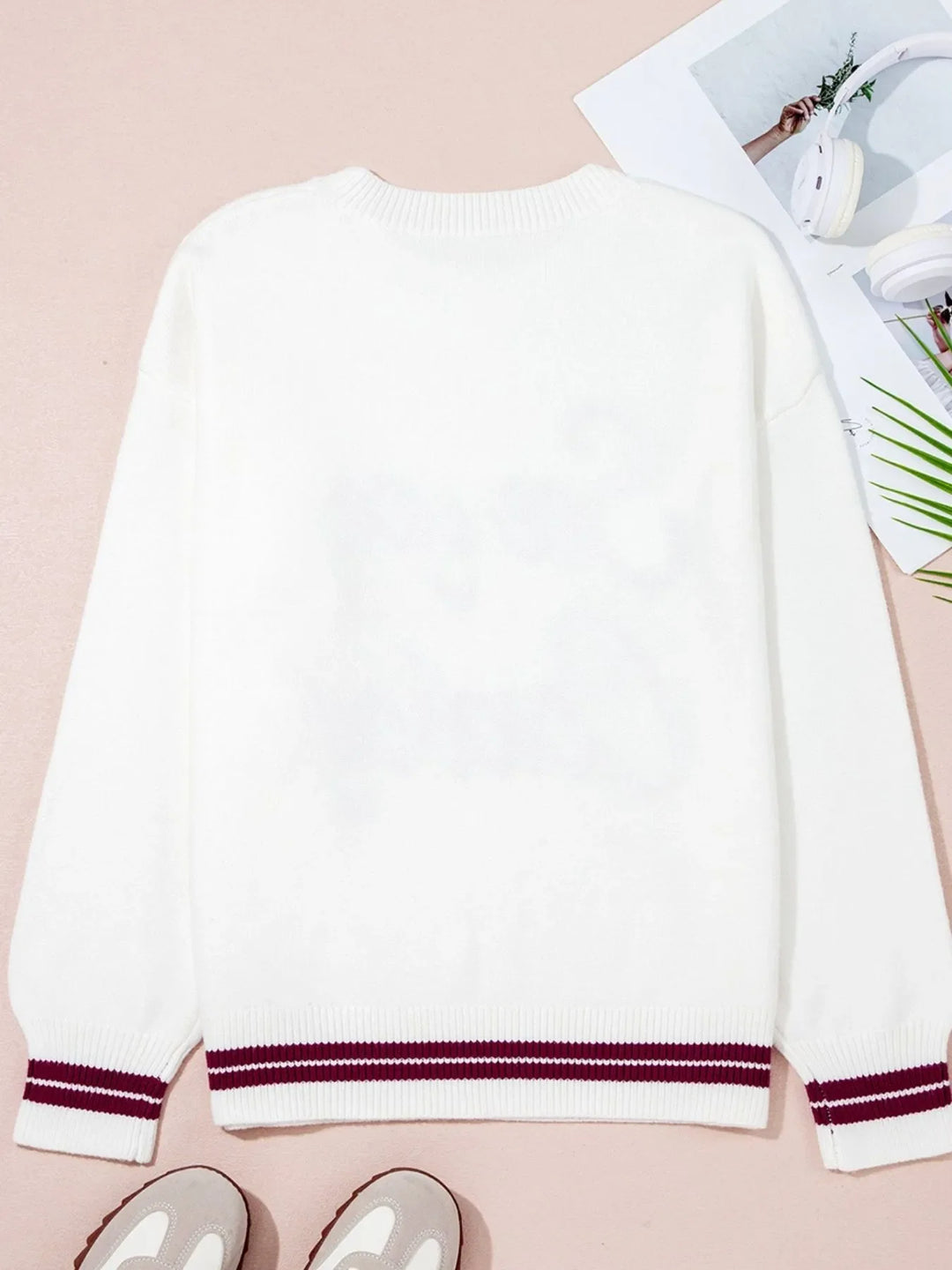 Letter Contrast Hem Round Neck Sweater