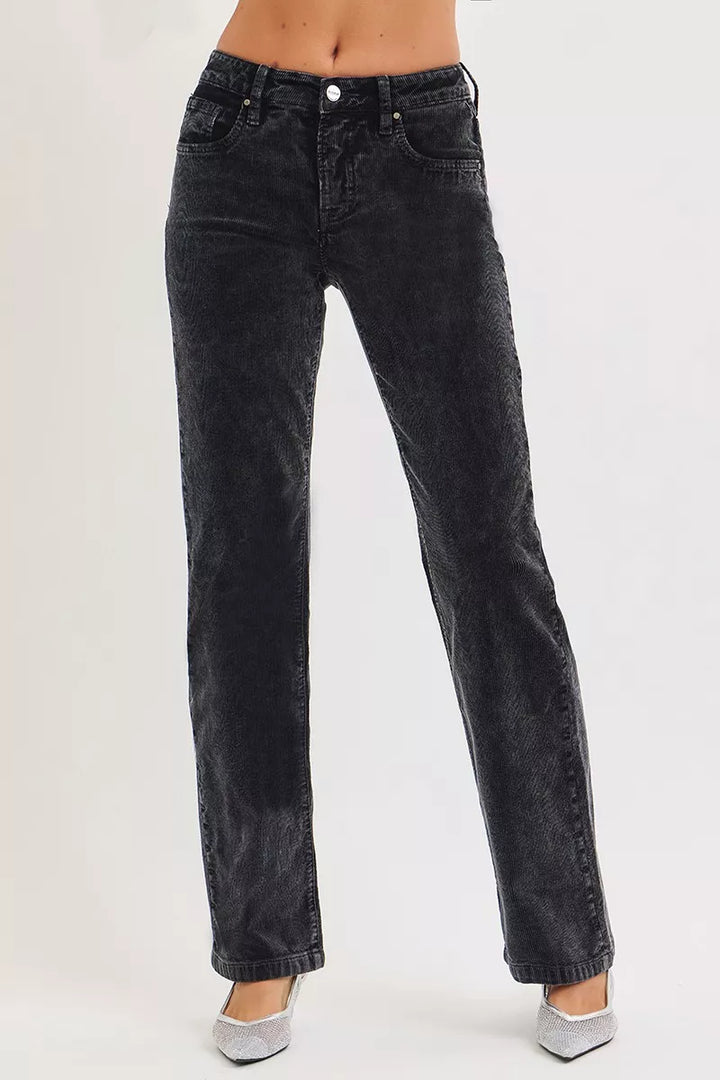 RISEN Tummy Control Mid Rise Straight Leg Corduroy Pants