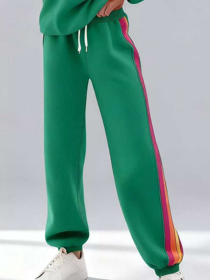 Striped Round Neck Sweatshirt and Pants Set