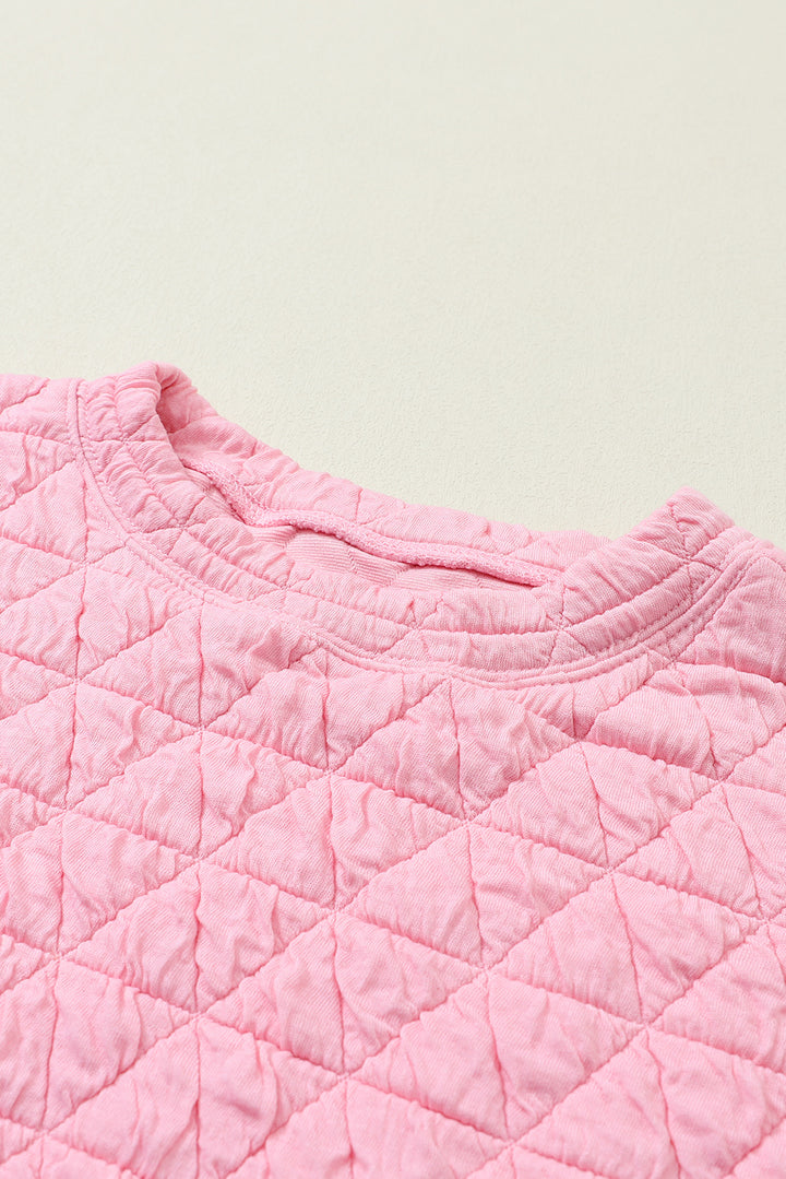 Pink Solid Quilted Pullover and Pants Outfit