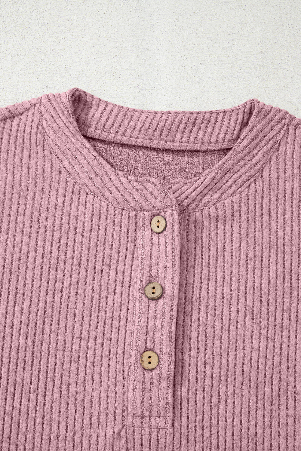 Pink Ribbed Texture Drop Shoulder Henley Knit Top