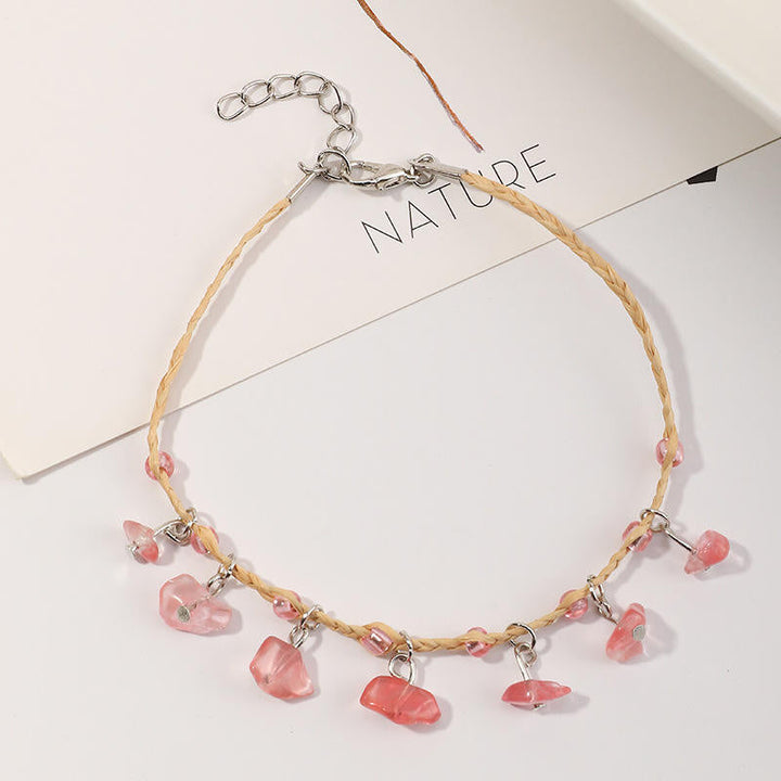 Raffia Pebble Bracelet, Hand-woven Bracelet, Raffia Anklet