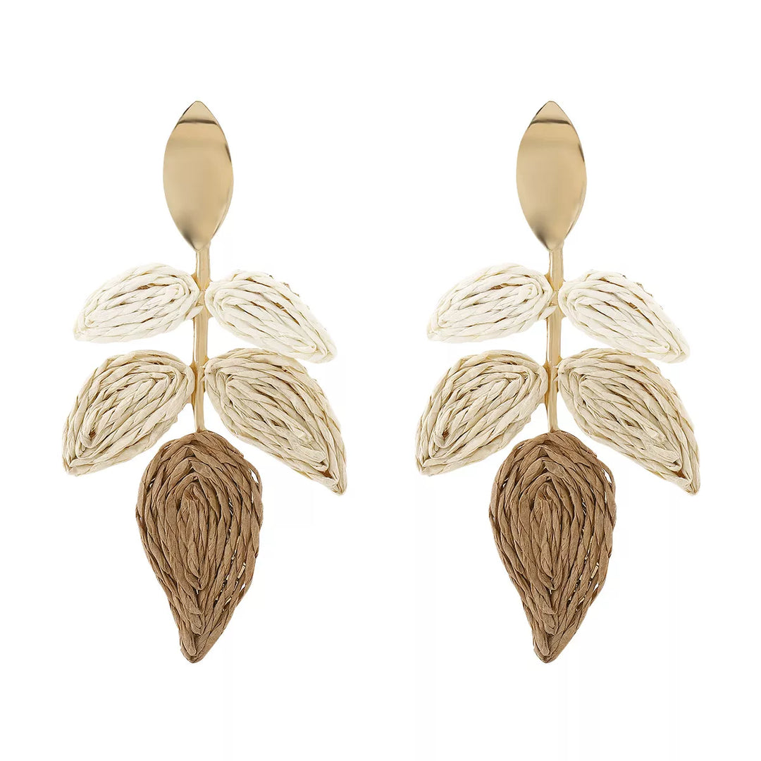 Rattan Woven Leaf Dangle Earrings