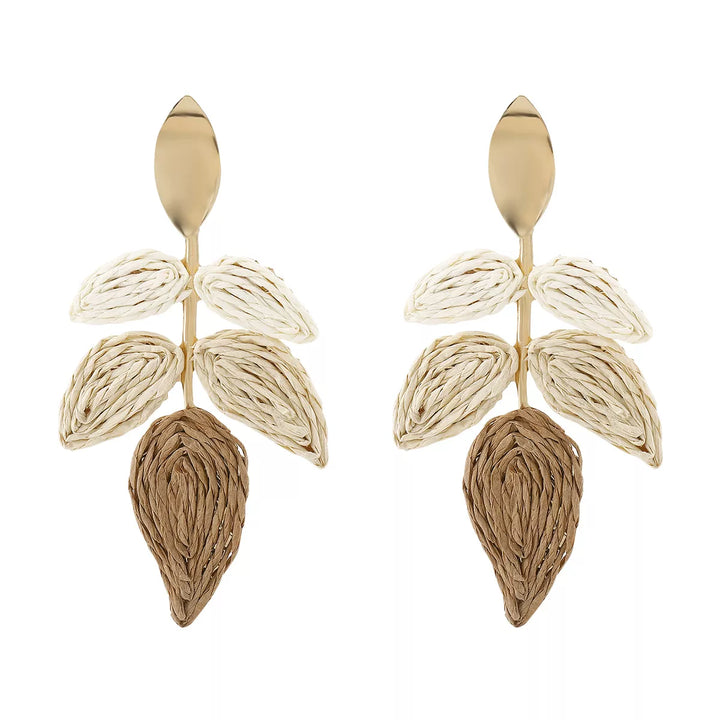 Rattan Woven Leaf Dangle Earrings