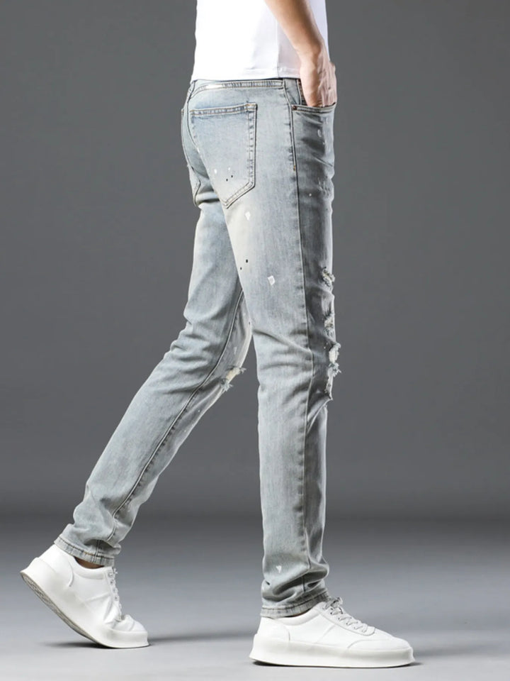 Men's Vintage Distressed Light Wash Skinny Jeans