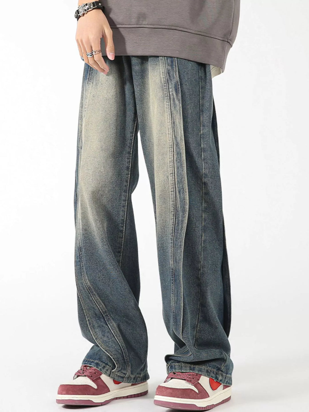 Men's Plus Size Vintage Wash Wide Leg Jeans
