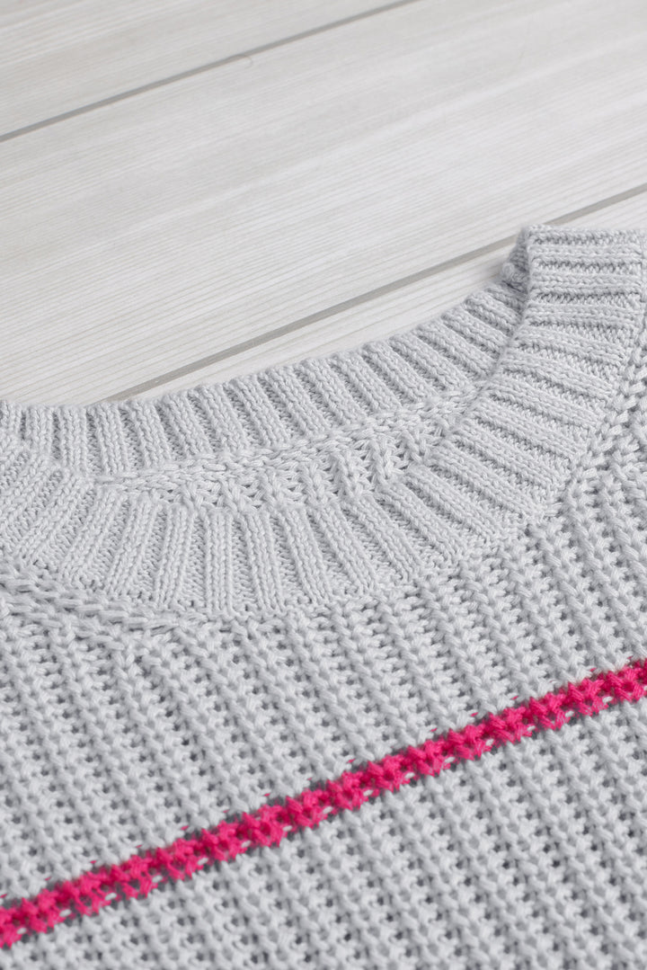 Gray Ribbed Knit Striped Sweater