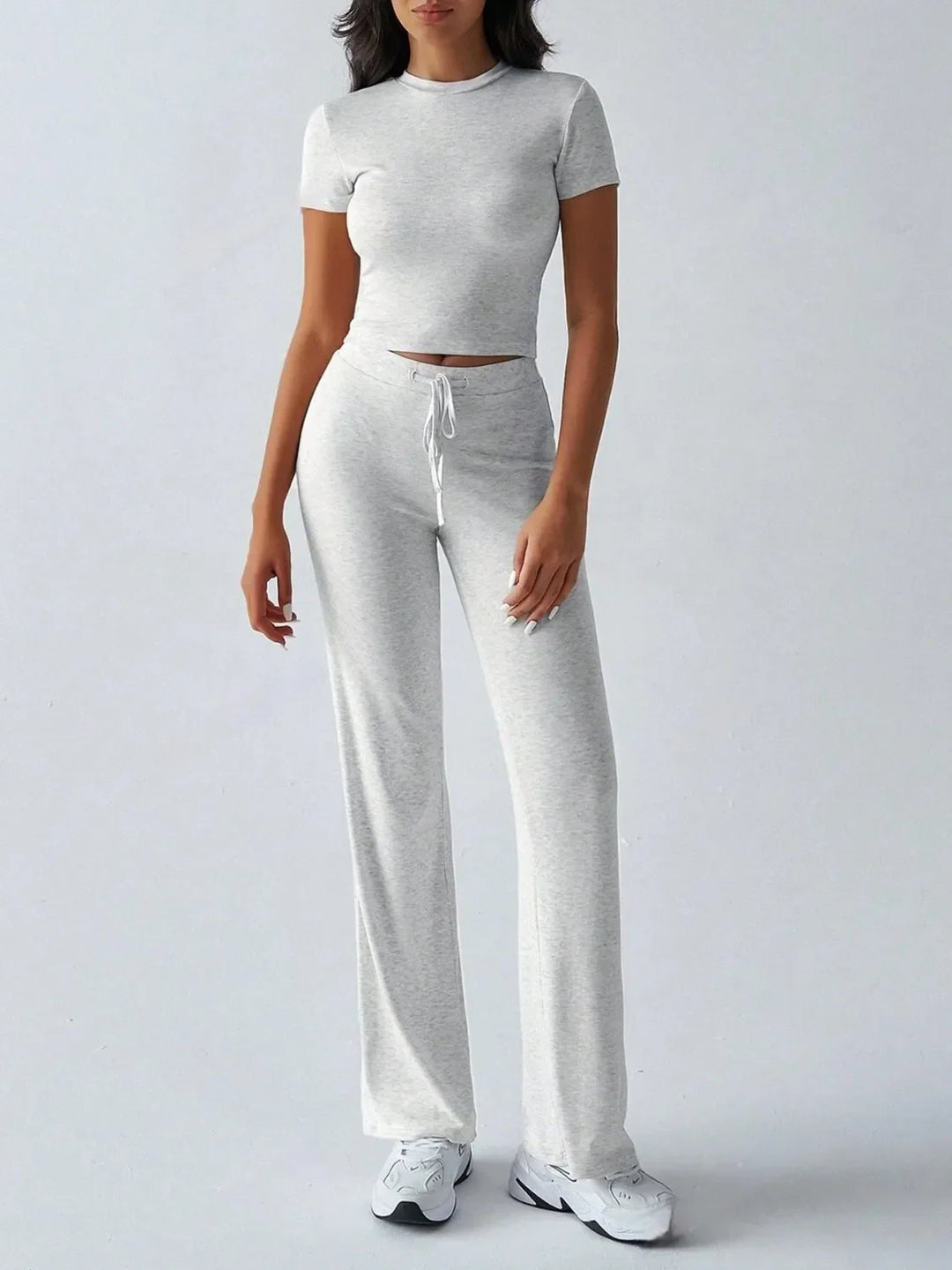 Round Neck Short Sleeve Top and Pants Set